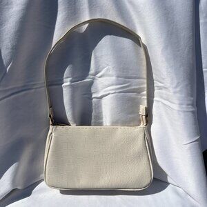 2 Bag Bundle - White Croc Embossed Shoulder Bag and Rhinestone Bag